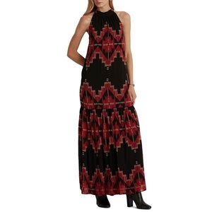 Ralph Lauren Western-Print Georgette Maxidress, Black and Red, 4